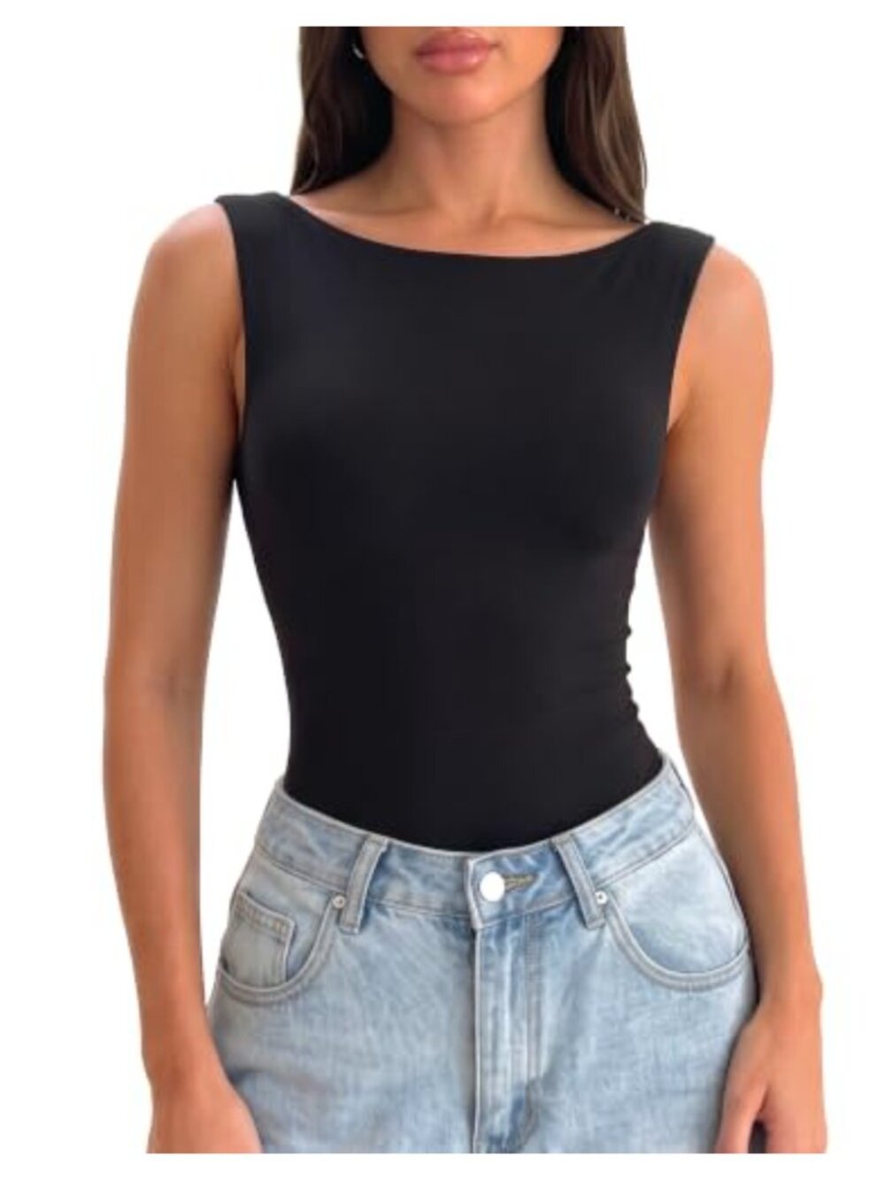 Women's Nylon Spandex Sleeveless Boat Neck Leotard Bodysuit Thong